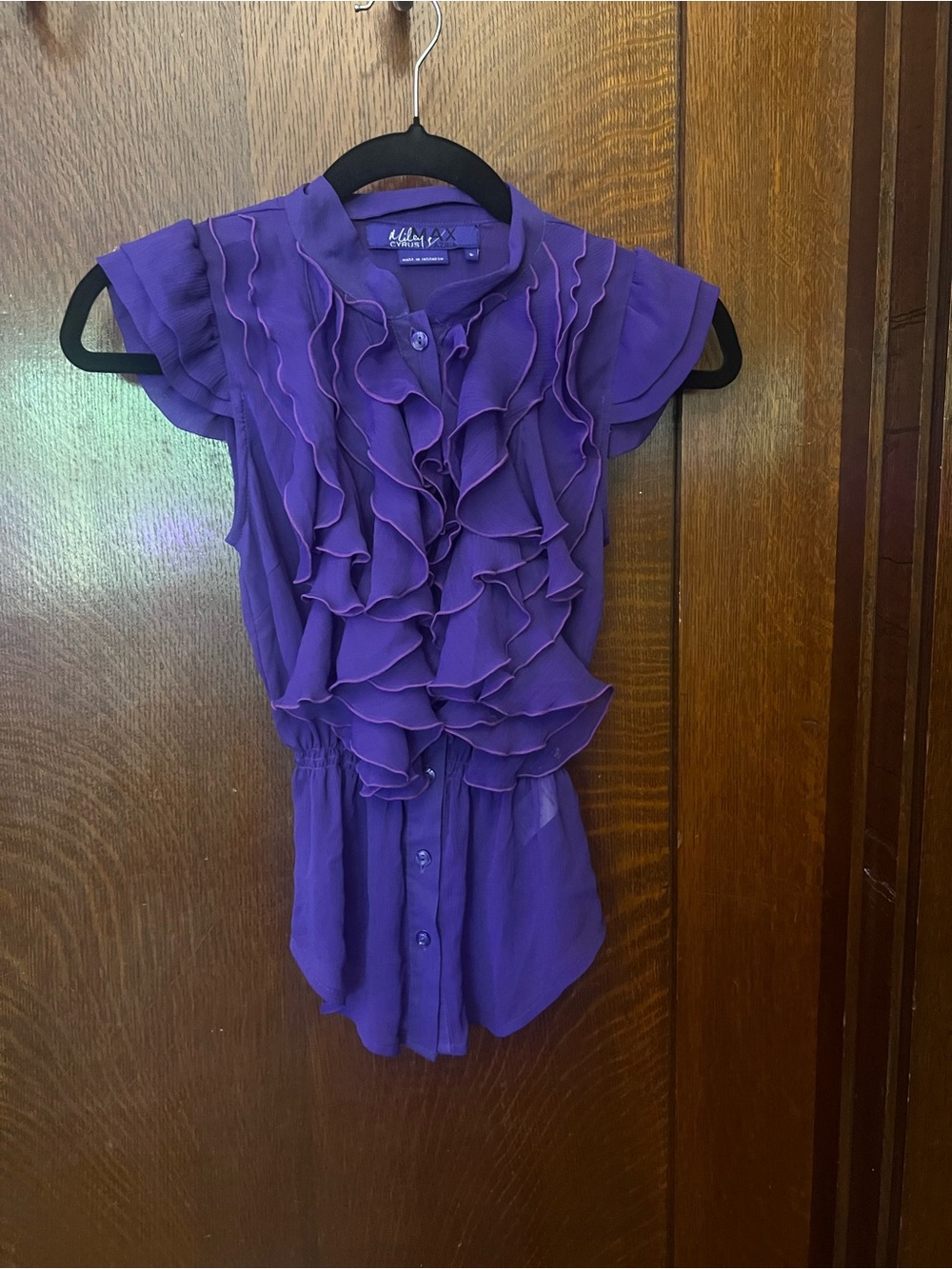 Miley Cyrus & Max Azria Purple Ruffle Cap-Sleeve Blouse